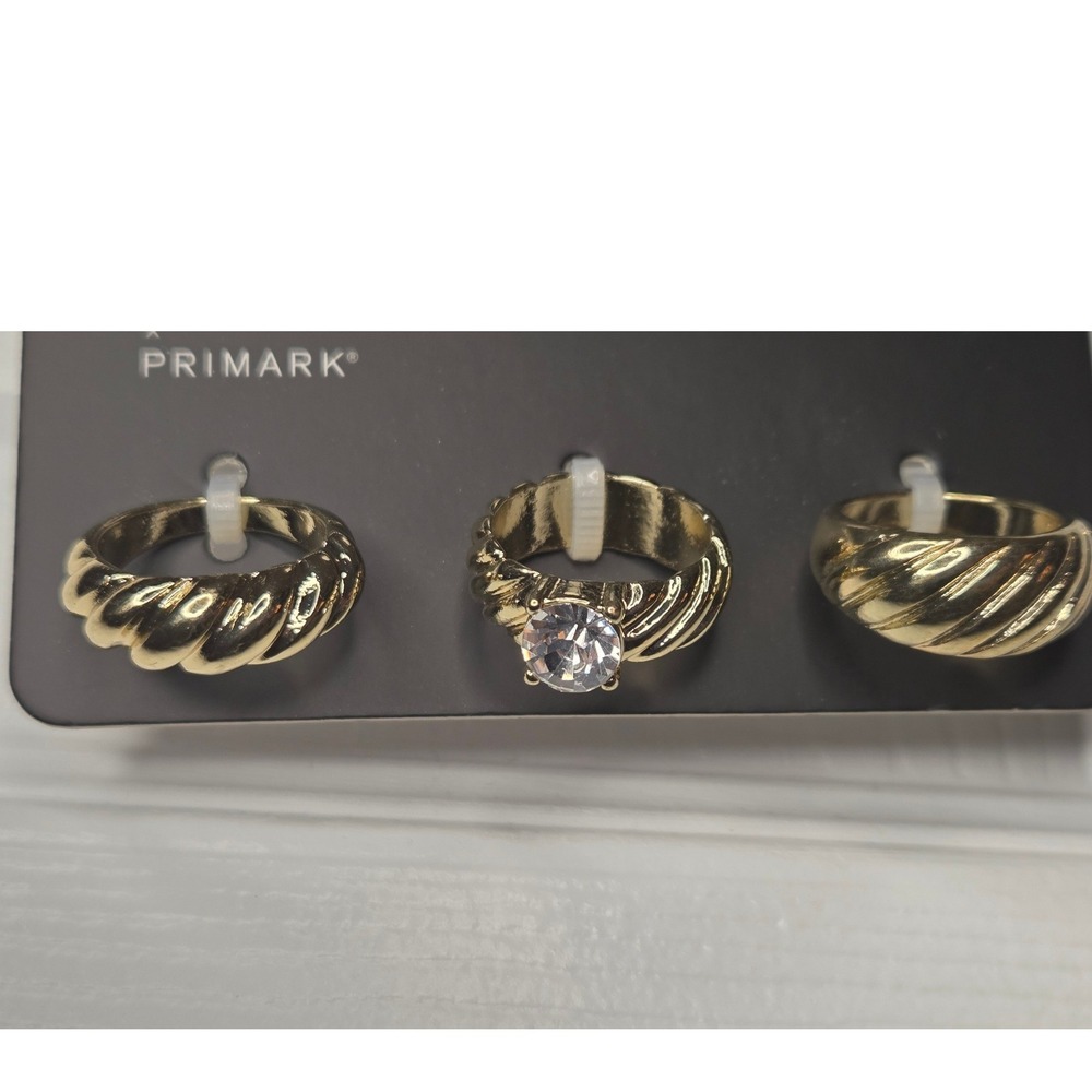 Rita Ora x Primark Gold Tone Croissant Ring Set 3pc Faux Crystal Medium Size 7
